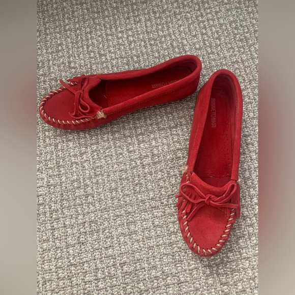 Minnetonka Red Leather Moccasins - Picture 1 of 4